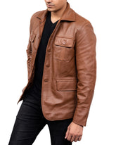 5-Button Men Lambskin Leather Blazer-Cognac